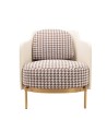 Fotel VENICE tkanina pepitka              biało-brązowa - złota podstawa, beżowa ekoskóra