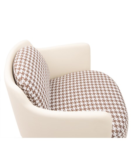 Fotel VENICE tkanina pepitka              biało-brązowa - złota podstawa, beżowa ekoskóra