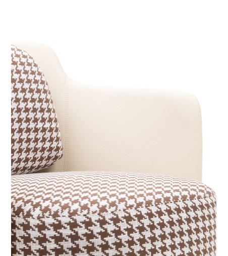 Fotel VENICE tkanina pepitka              biało-brązowa - złota podstawa, beżowa ekoskóra