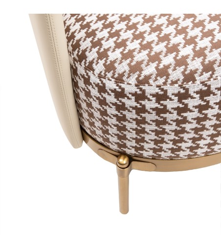 Fotel VENICE tkanina pepitka              biało-brązowa - złota podstawa, beżowa ekoskóra