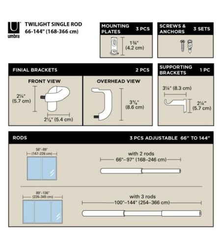 UMBRA karnisz TWILIGHT 168 - 365 cm       srebrny