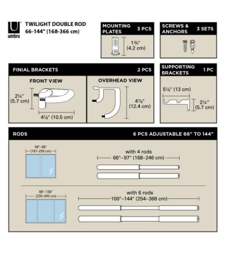 UMBRA karnisz TWILIGHT DOUBLE 168 - 365   cm srebrny