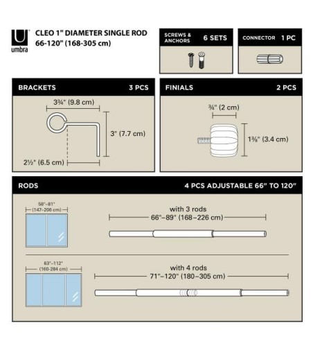 UMBRA karnisz CLEO 168-  305 cm czarny