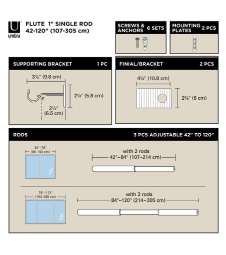 UMBRA karnisz FLUTE 107-305 cm nikiel /   stal