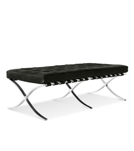 Ławka BARCELON czarna - włoska skóra  naturalna, stal polerowana
