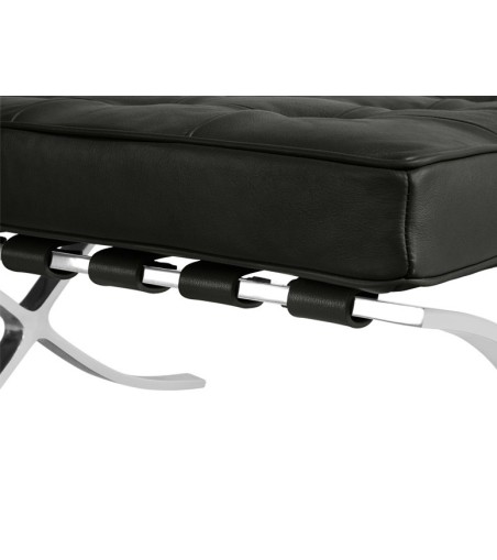 Ławka BARCELON czarna - włoska skóra  naturalna, stal polerowana