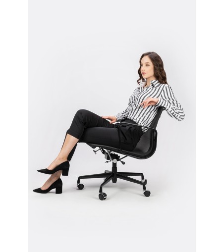 Fotel biurowy BODY PRESTIGE PLUS czarny  - skóra naturalna, aluminium