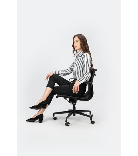 Fotel biurowy BODY PRESTIGE PLUS czarny  - skóra naturalna, aluminium