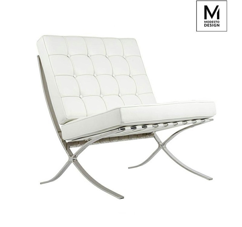 MODESTO fotel BARCELON biały - ekoskóra,  stal polerowana