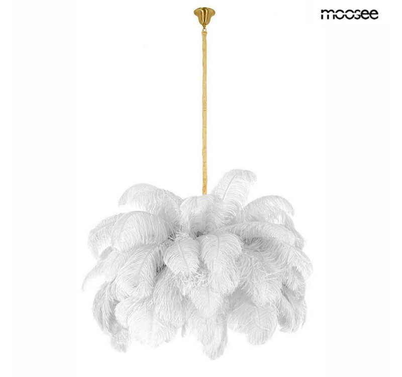 MOOSEE lampa wisząca TIFFANY 135 biała    mosiądz / naturalne pióra
