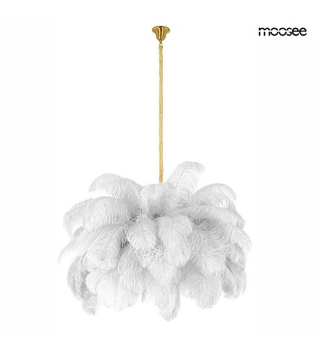 MOOSEE lampa wisząca TIFFANY 135 biała    mosiądz / naturalne pióra