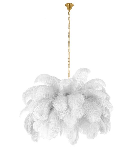 MOOSEE lampa wisząca TIFFANY 135 biała    mosiądz / naturalne pióra