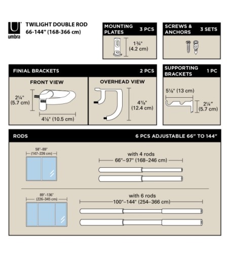 UMBRA karnisz TWILIGHT DOUBLE 168 - 365   cm czarny mat