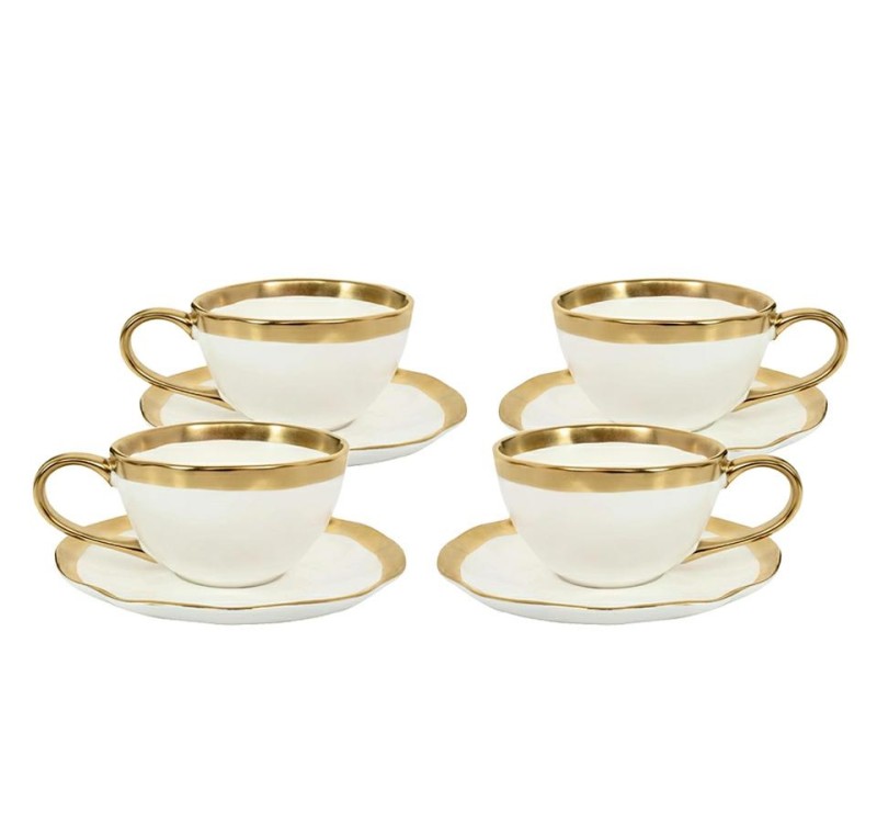 KARE komplet 4 filiżanek BELL             biało-złoty