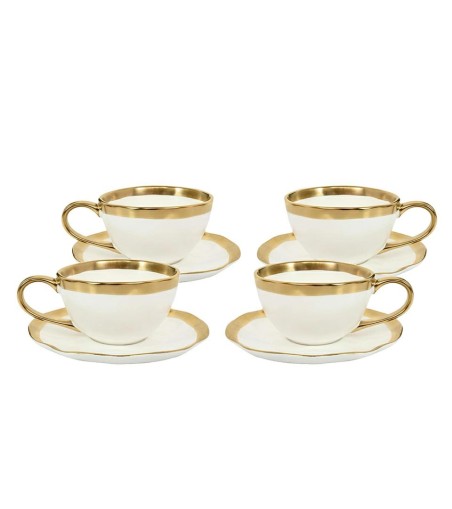 KARE komplet 4 filiżanek BELL             biało-złoty