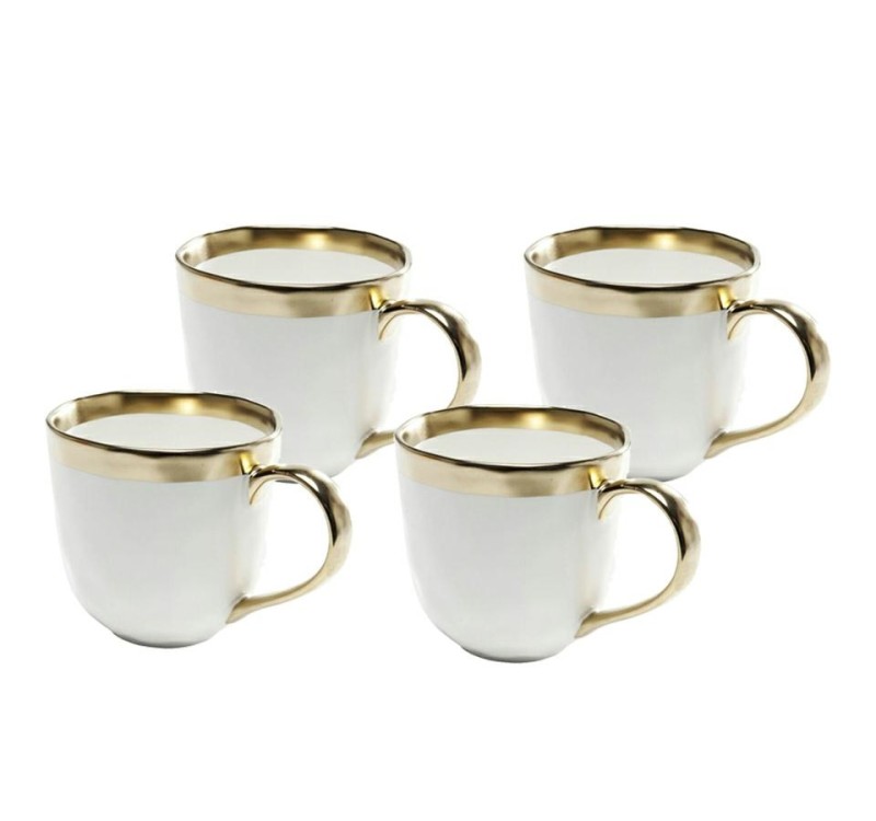 KARE komplet 4 kubków BELL biało-złoty