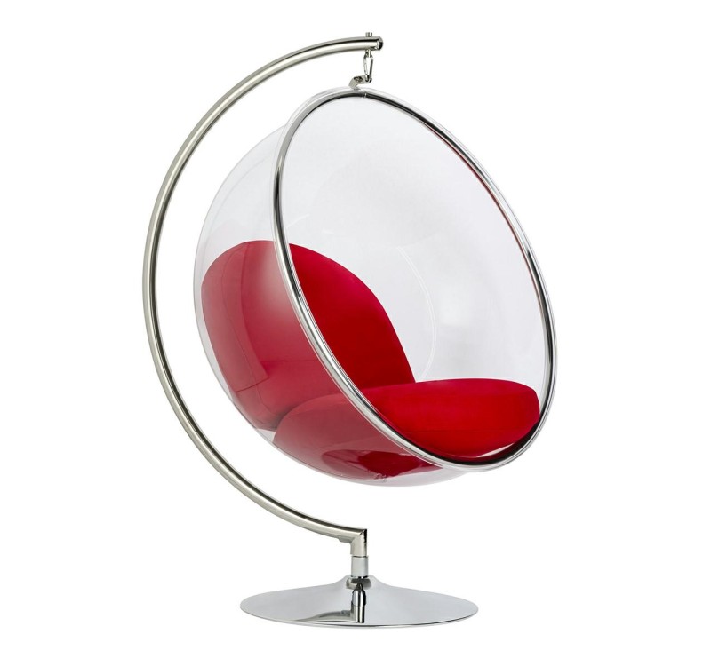 Fotel BUBBLE STAND poduszka czerwona - podstawa chrom, korpus akryl, poduszka wełna