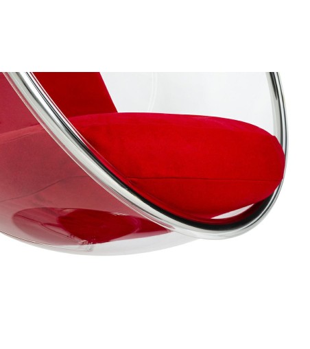 Fotel BUBBLE STAND poduszka czerwona - podstawa chrom, korpus akryl, poduszka wełna