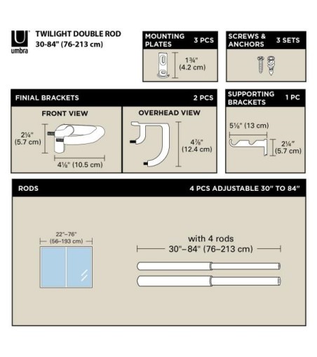 UMBRA karnisz TWILIGHT DOUBLE 76 - 213    cm czarny mat