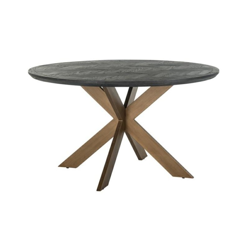 RICHMOND stół jadalniany BLACKBONE BRASS - 140, fornir dębowy, mosiądz, metal