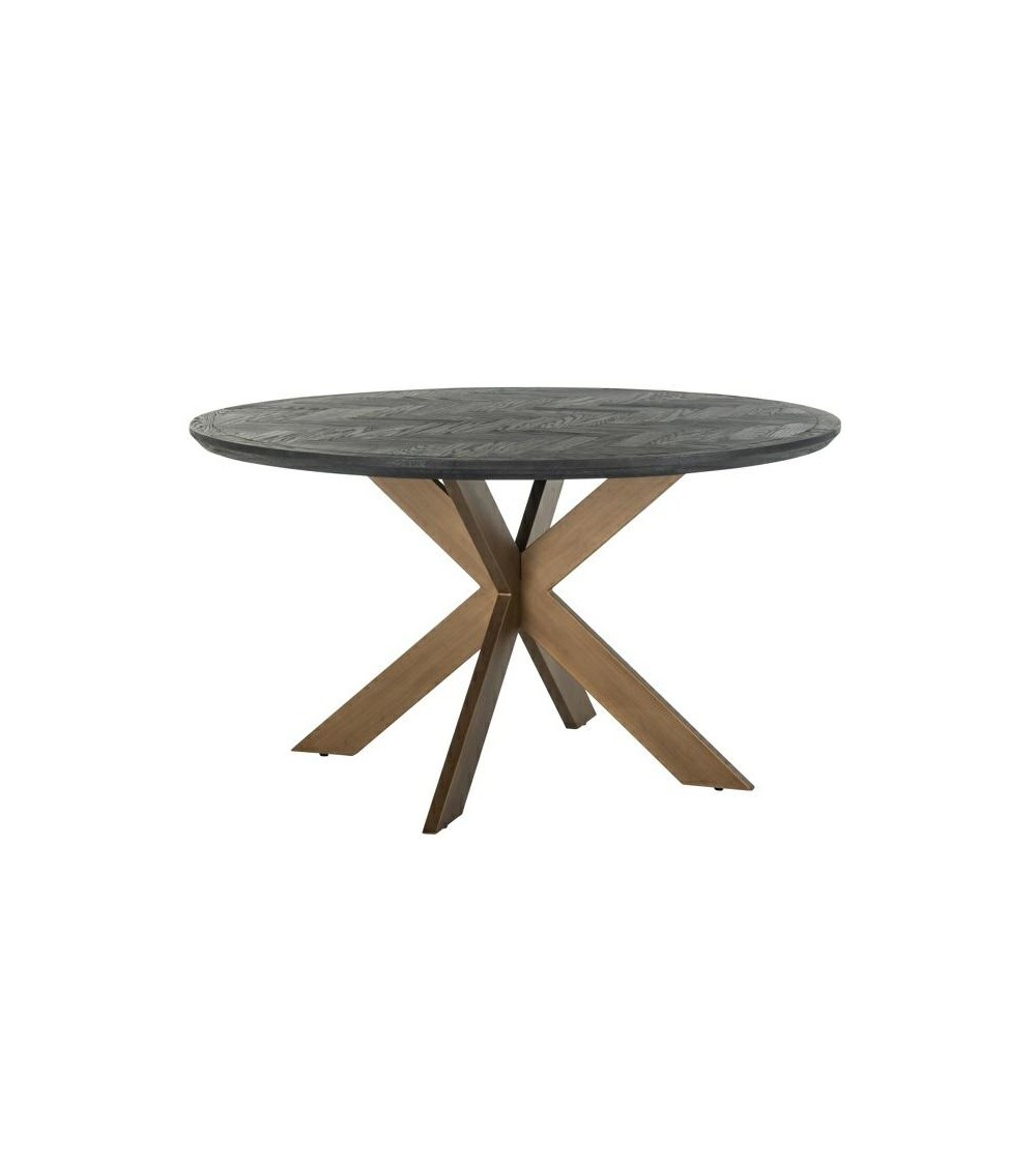 RICHMOND stół jadalniany BLACKBONE BRASS - 140, fornir dębowy, mosiądz, metal