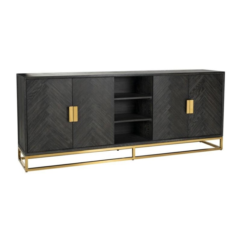 RICHMOND komoda BLACKBONE GOLD - 4 drzwiowa, 3 otwarte półki