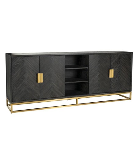 RICHMOND komoda BLACKBONE GOLD - 4 drzwiowa, 3 otwarte półki