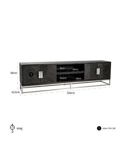 RICHMOND szafka RTV BLACKBONE SILVER 220 - 4 drzwiowa