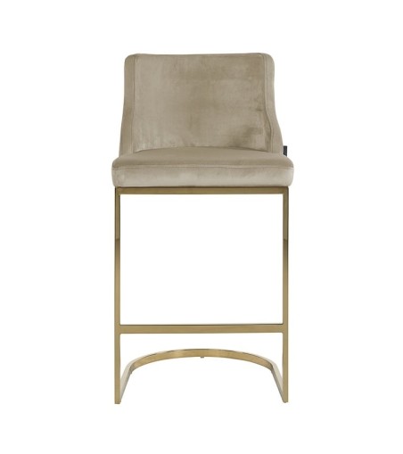 RICHMOND krzesło barowe BOLTON 75 khaki - welur, złota podstawa