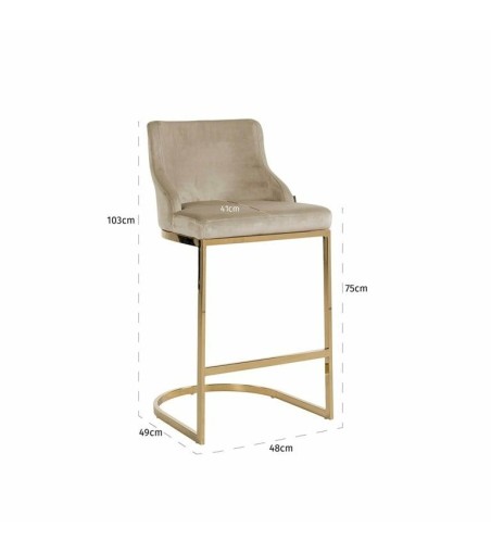 RICHMOND krzesło barowe BOLTON 75 khaki - welur, złota podstawa