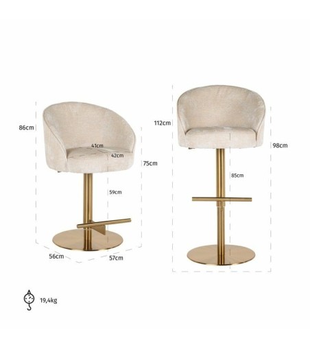 RICHMOND krzesło barowe ZABI regulowane - jasny szenil, złota podstawa