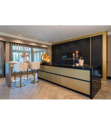 RICHMOND krzesło barowe ZABI regulowane - jasny szenil, złota podstawa