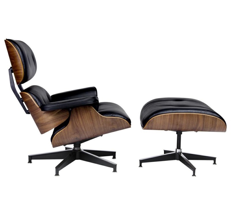 Fotel LOUNGE HM czarny / orzech  z podnóżkiem