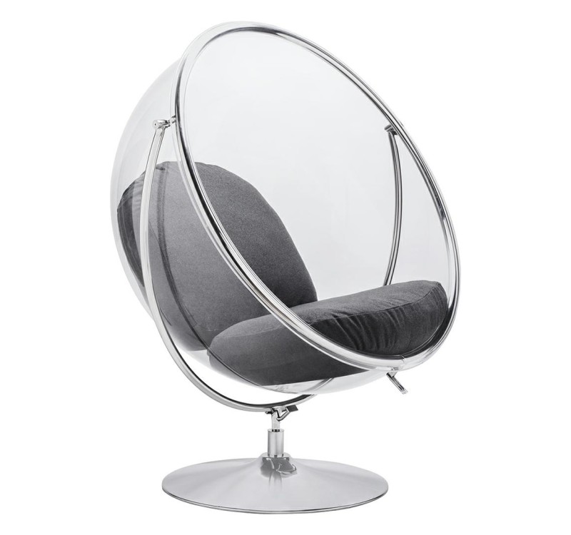 Fotel BUBBLE STAND 2 poduszka szara - akryl, chrom, wełna