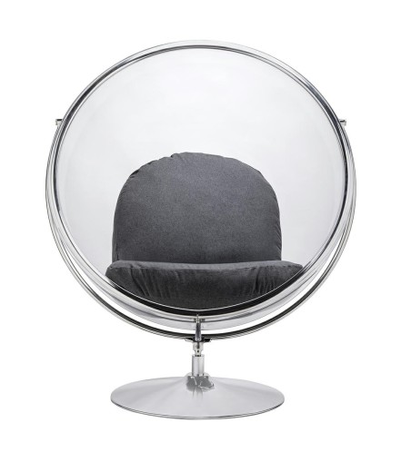Fotel BUBBLE STAND 2 poduszka szara - akryl, chrom, wełna
