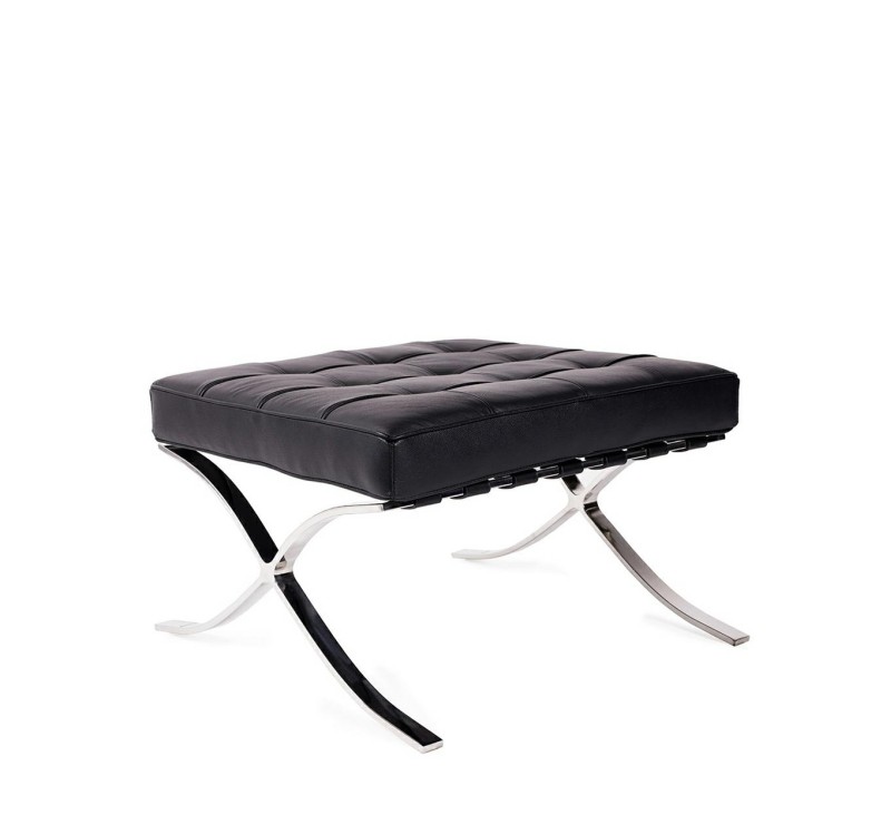 Podnóżek BARCELON czarny - włoska skóra naturalna, stal