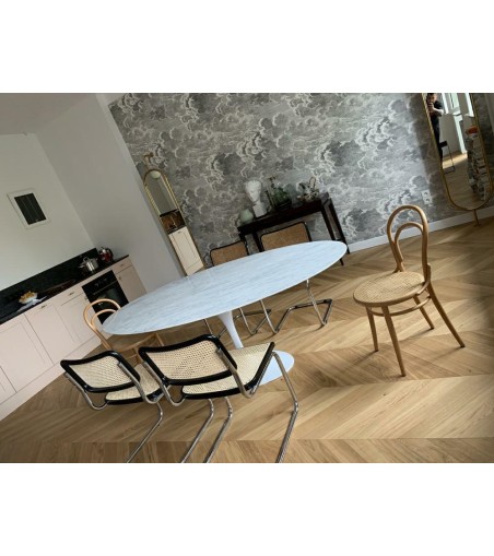 Stół TULIP ELLIPSE MARBLE CARRARA biały - blat owalny marmurowy, metal