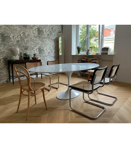 Stół TULIP ELLIPSE MARBLE CARRARA biały - blat owalny marmurowy, metal