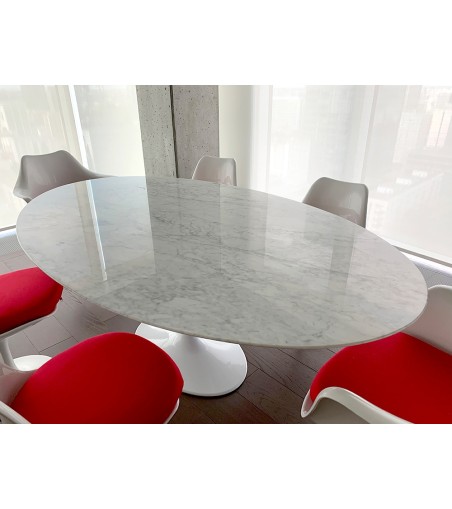Stół TULIP ELLIPSE MARBLE CARRARA biały - blat owalny marmurowy, metal