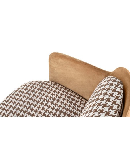 Fotel VENICE tkanina pepitka biało-brązowa - złota podstawa