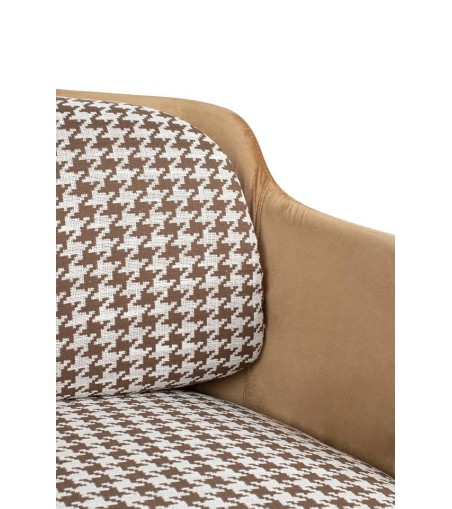 Fotel VENICE tkanina pepitka biało-brązowa - złota podstawa