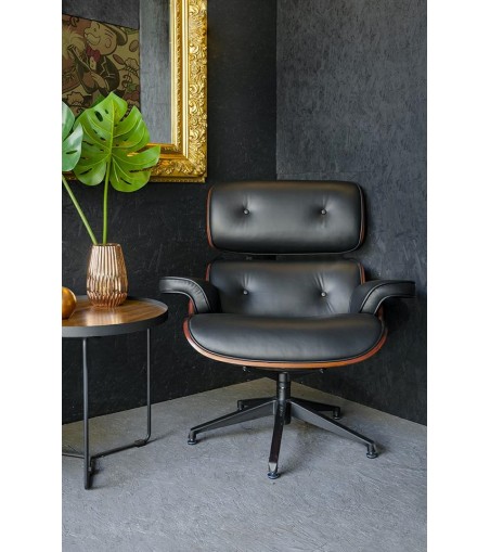 Fotel LOUNGE czarny / róża - skóra naturalna