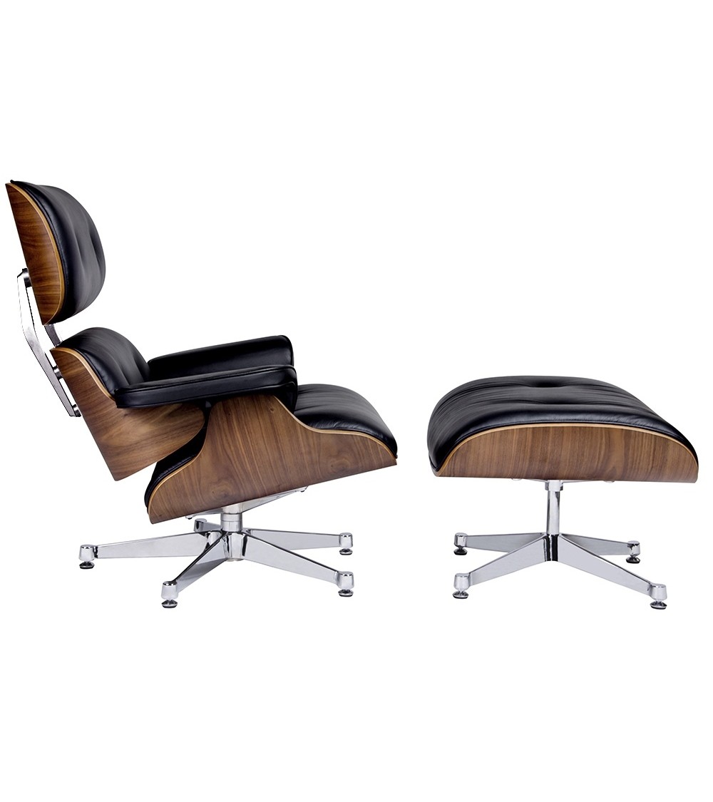 Fotel LOUNGE VA PREMIUM czarny / orzech z podnóżkiem