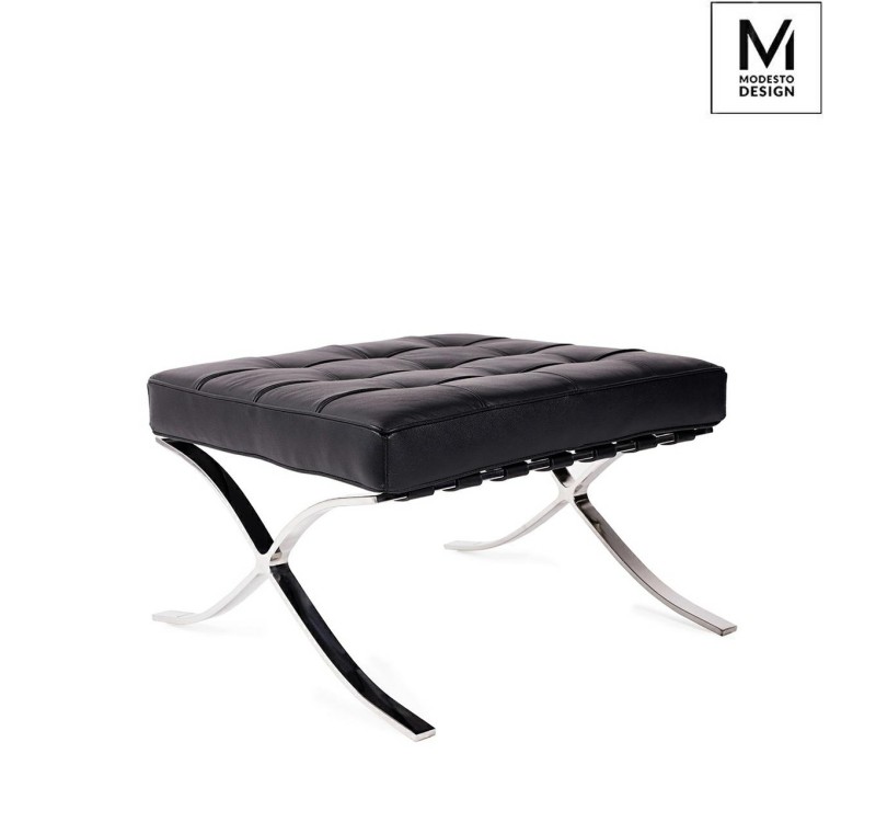 MODESTO podnóżek BARCELON czarny - ekoskóra, stal polerowana