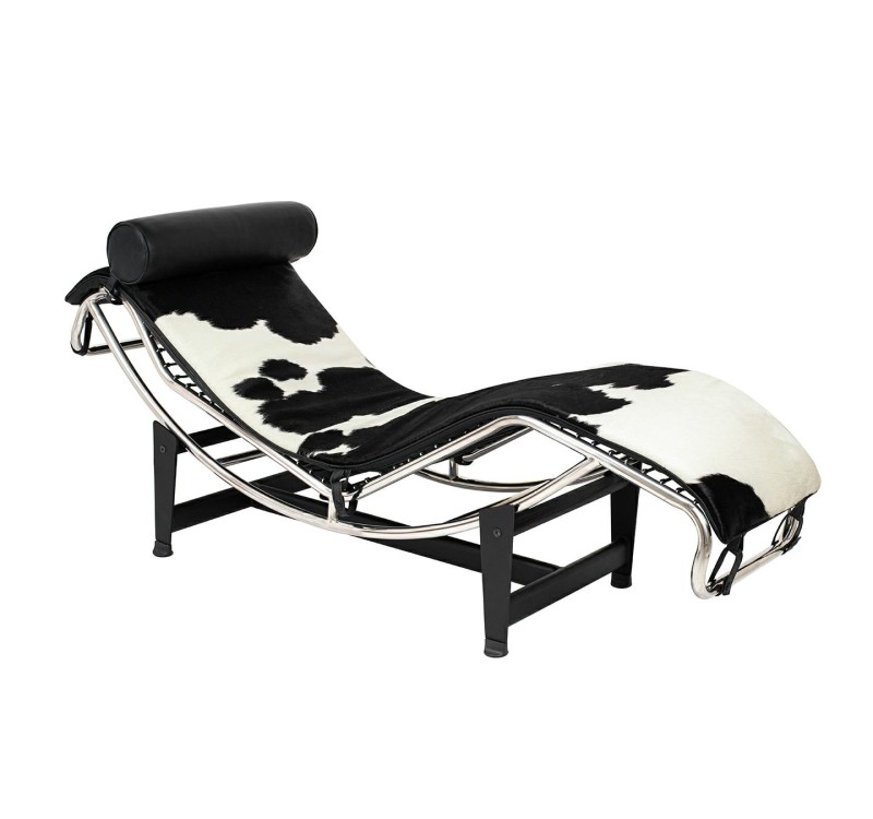 Leżanka DIVANO PONY czarno biała - skóra naturalna, chrom