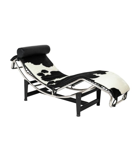 Leżanka DIVANO PONY czarno biała - skóra naturalna, chrom