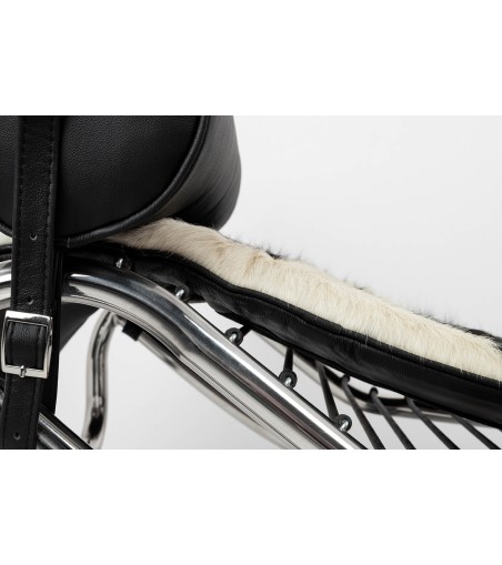 Leżanka DIVANO PONY czarno biała - skóra naturalna, chrom