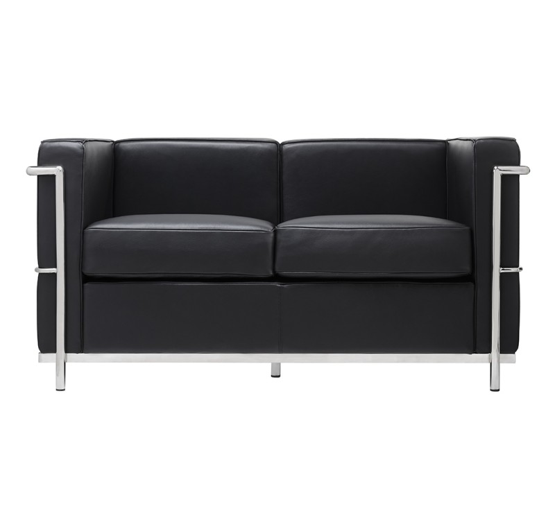 Sofa dwuosobowa SOFT LC2 czarna - włoska skóra naturalna, metal
