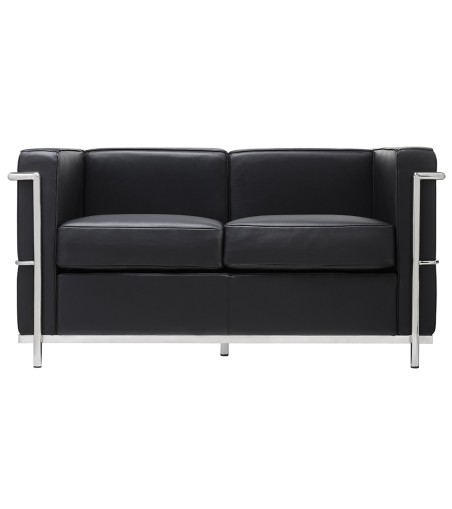 Sofa dwuosobowa SOFT LC2 czarna - włoska skóra naturalna, metal