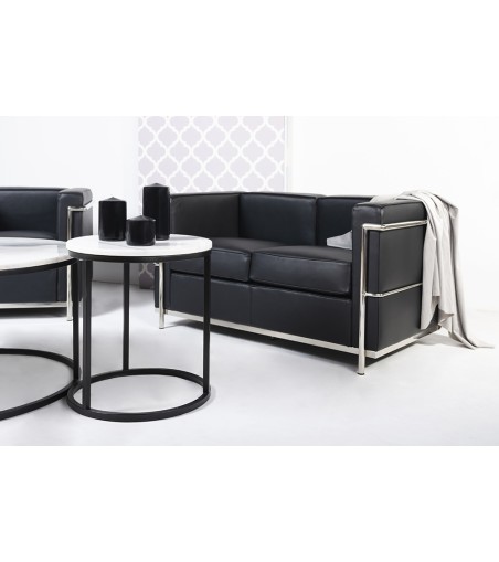 Sofa dwuosobowa SOFT LC2 czarna - włoska skóra naturalna, metal